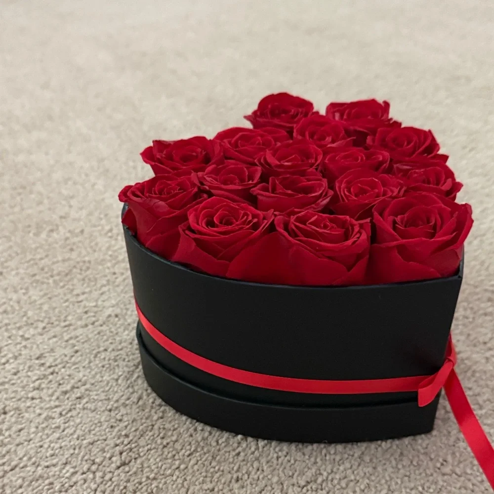16 Flower Forever Heart Shape Box - Preserved Red Roses, Gift, Love